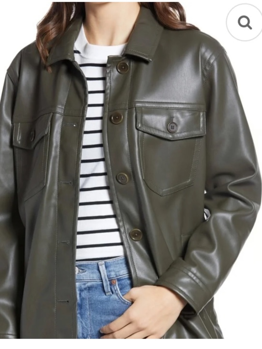 Madewell Olive Faux Leather Shacket Jacket